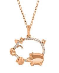 Macy's Created White Sapphire Mom and Baby Pigs Necklace in 14k Rose Gold Over Sterling Silver