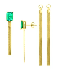 Macy's Created Emerald Herringbone Chain Dangling Earrings in 14k Yellow Gold Over Sterling Silver
