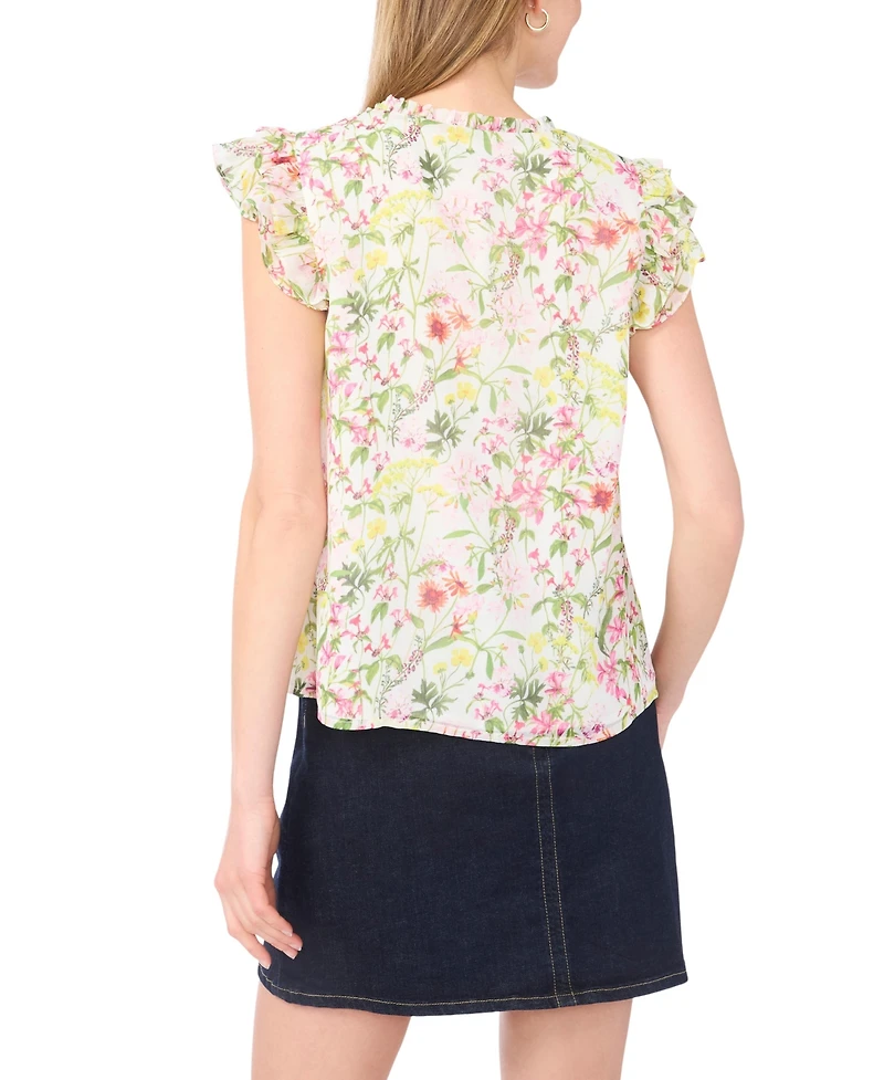 Vince Camuto Women's Split Neck Flutter-Sleeve Blouse