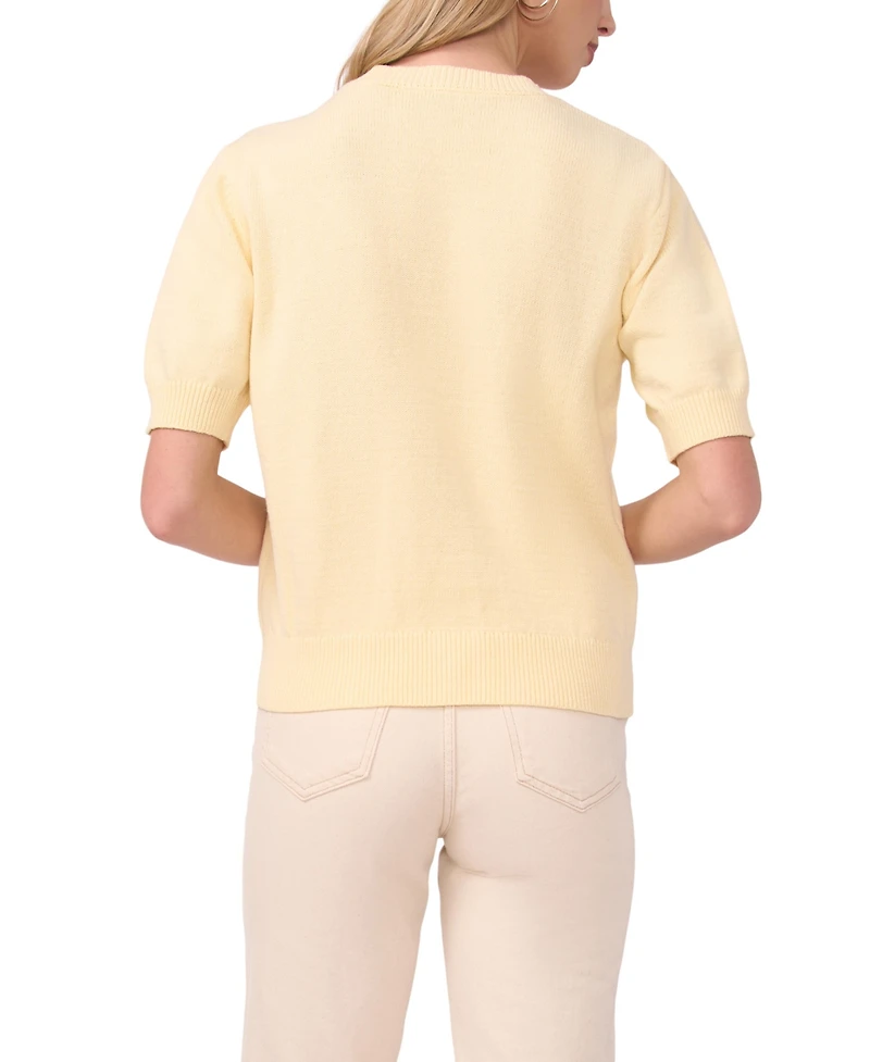 Vince Camuto Women's Short-Sleeve Floral Applique Sweater