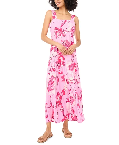 Vince Camuto Women's Floral Square-Neck Smocked-Back Sleeveless Maxi Dress