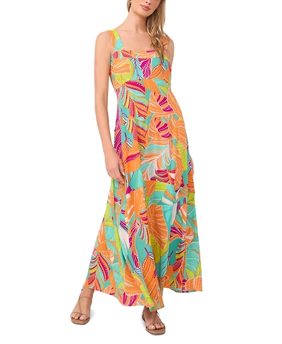 Vince Camuto Women's Printed Square-Neck Smocked-Back Sleeveless Maxi Dress