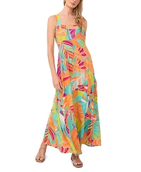 Vince Camuto Women's Printed Square-Neck Smocked-Back Sleeveless Maxi Dress