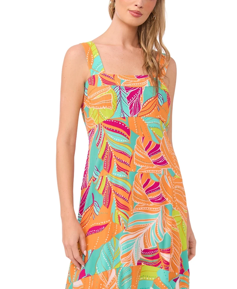 Vince Camuto Women's Printed Square-Neck Smocked-Back Sleeveless Maxi Dress