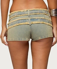 Edikted Women's Alyza Distressed Belt Washed Denim Micro Shorts
