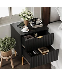gaomon Mid-Century Nightstand Set of 1/2, Bedside Table with 2 Drawers & Metal Legs