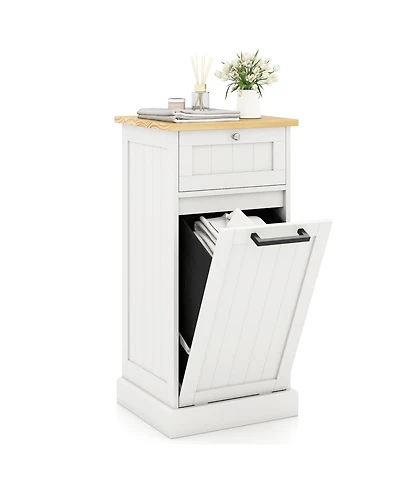 Ecooso Freestanding Tilt Out Laundry Cabinet with Removable Basket and Storage Organizer