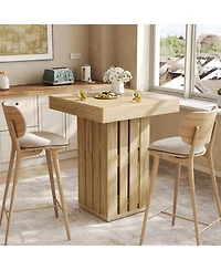 Tribesigns 31.5" Square Oak Counter Height Table, Rustic Railing Leg Design Bar Table