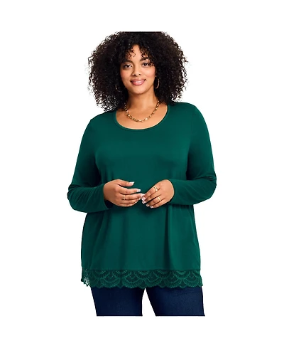 Avenue Women's Lace Hem Crewneck Tunic