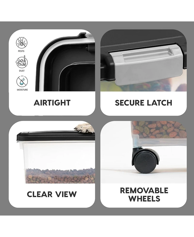 Iris Usa 54 lbs Airtight Dog Food Storage Container, Attachable Wheels, Black, 2Pk