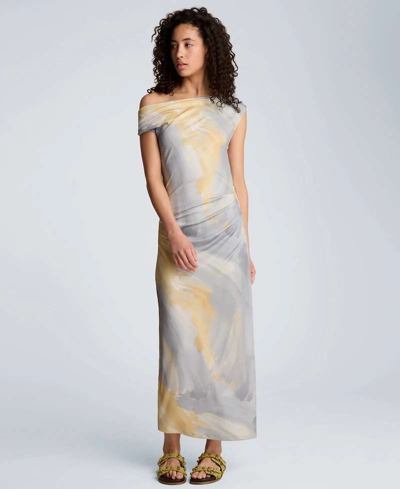 Kenneth Cole Women's Off-The-Shoulder Ruched Waist Midi Dress