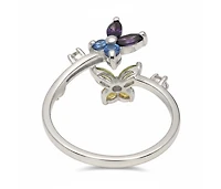 Curata Jewelry Solid 10K Gold Colorful Cubic Zirconia Butterfly Toe Ring.