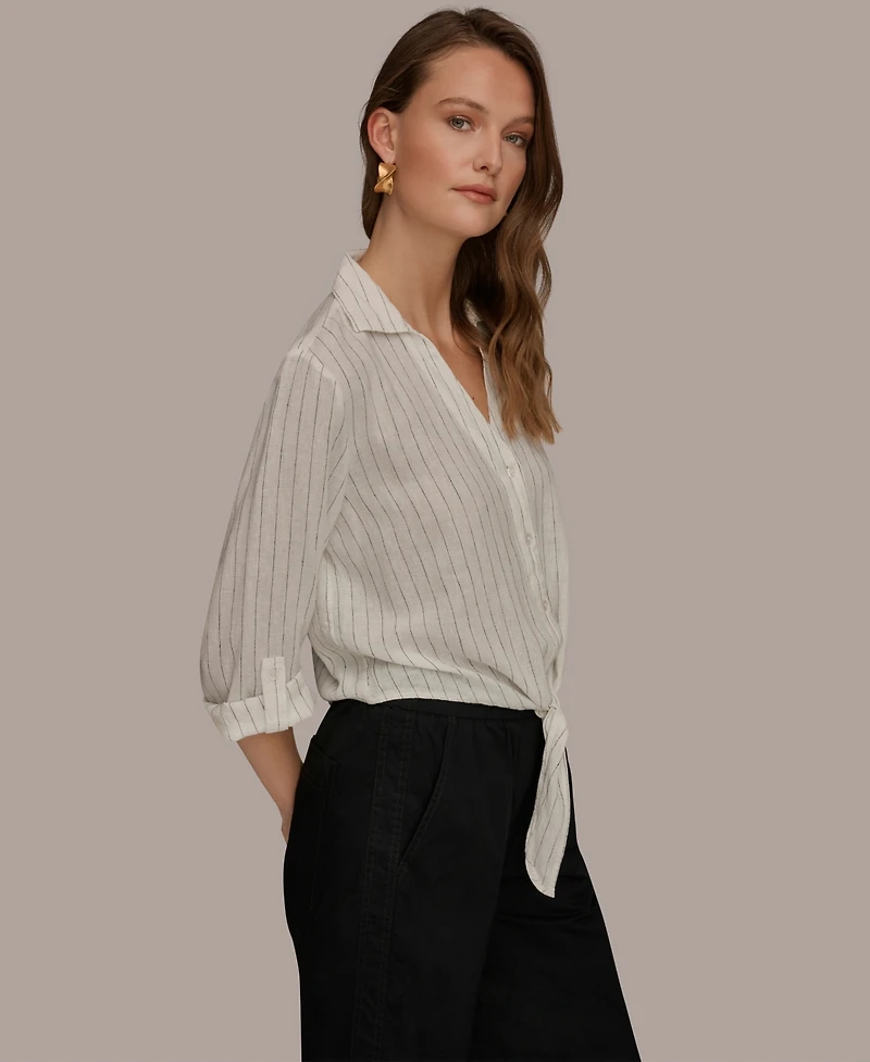 Donna Karan Weekend Women's Roll-Tab Sleeve Tie-Front Blouse