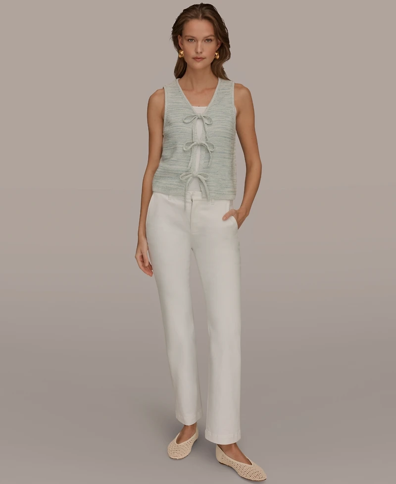 Donna Karan Weekend Women's V-Neck Tie-Front Detail Cardigan