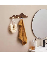 Yigii North American Walnut Decorative Wall Coat Rack with Brass Hooks