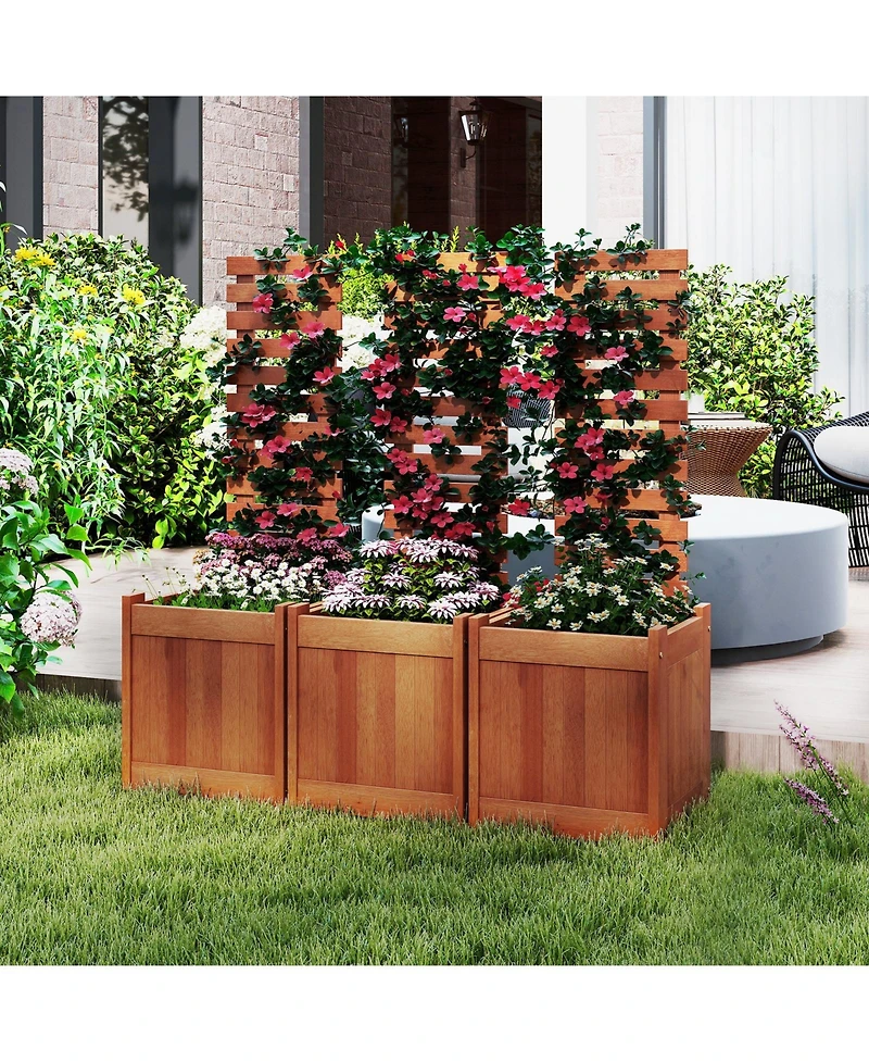 Slickblue Wooden Raised Garden Bed Planter with Trellis for Outdoors