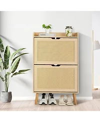gaomon Slim Rattan 2 Drawer Anti Tip Hidden Shoe Storage Cabinet