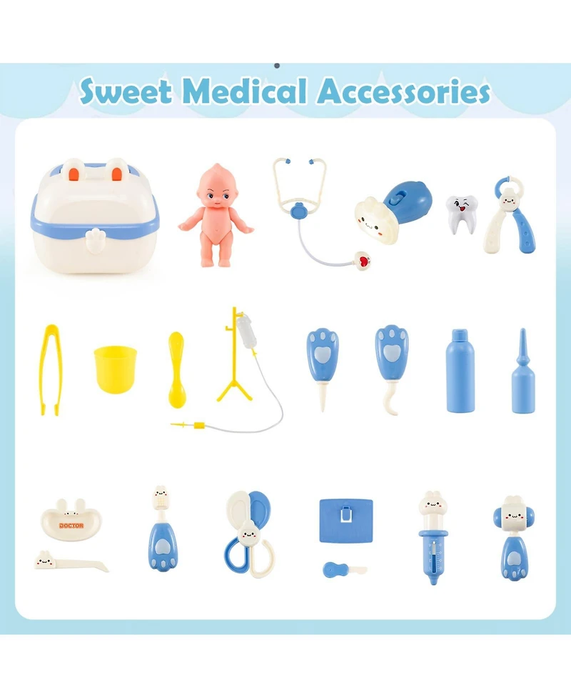 Mecale Wooden Play Doctor Office Medical Center Toy Set with Blackboard