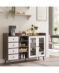 gaomon Sideboard Buffet Cabinet, 55" Kitchen Storage Cupboard with Drawer & Doors, Freestanding Pantry Tall Coffee Bar Table Adjust