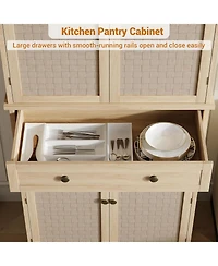 gaomon 72" Wooden Tall Pantry Cabinet, Kitchen Pantry Storage Cabinets with 4 Door & 4 Adjustable Shelves and a Drawer, Farmhouse Pantry Storage