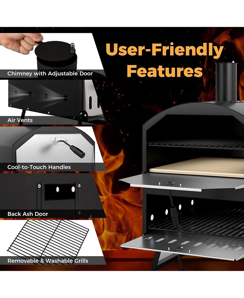 Ecooso Outdoor 16 Inch 2-Layer Wood Fired Pizza Oven with Square Stone