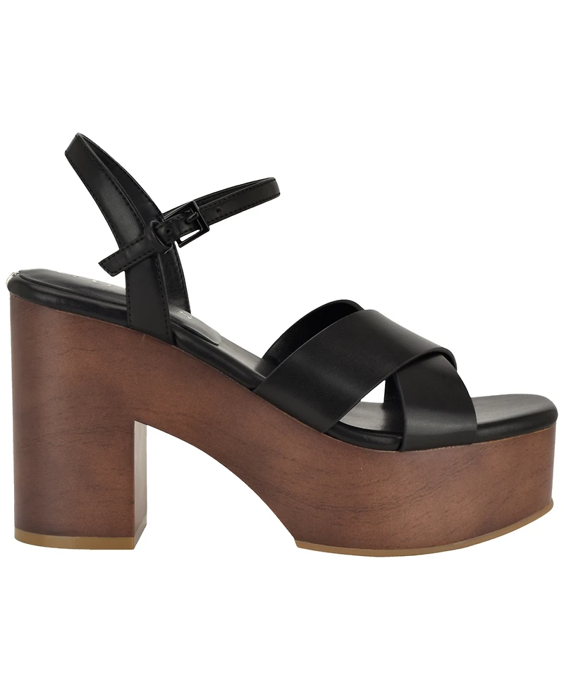 Guess Women's Qeelin Criss-Cross High Block Heel Platform Sandals