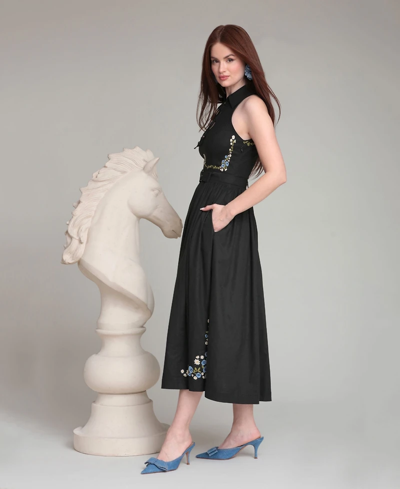 Avec Les Filles Women's Tie Neck Collared Midi Dress