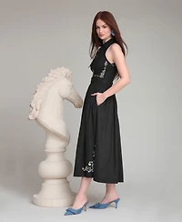 Avec Les Filles Women's Tie Neck Collared Midi Dress