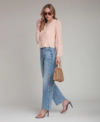 Avec Les Filles Women's Mid-Rise Stone Embellished Jeans