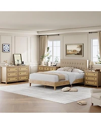 gaomon Dresser for Bedroom Rattan Chest of Dressers 37 in Tall Dresser for Closet with 4 Rattan Drawers Boho Nightstand Large Clothes Storage Cabinet