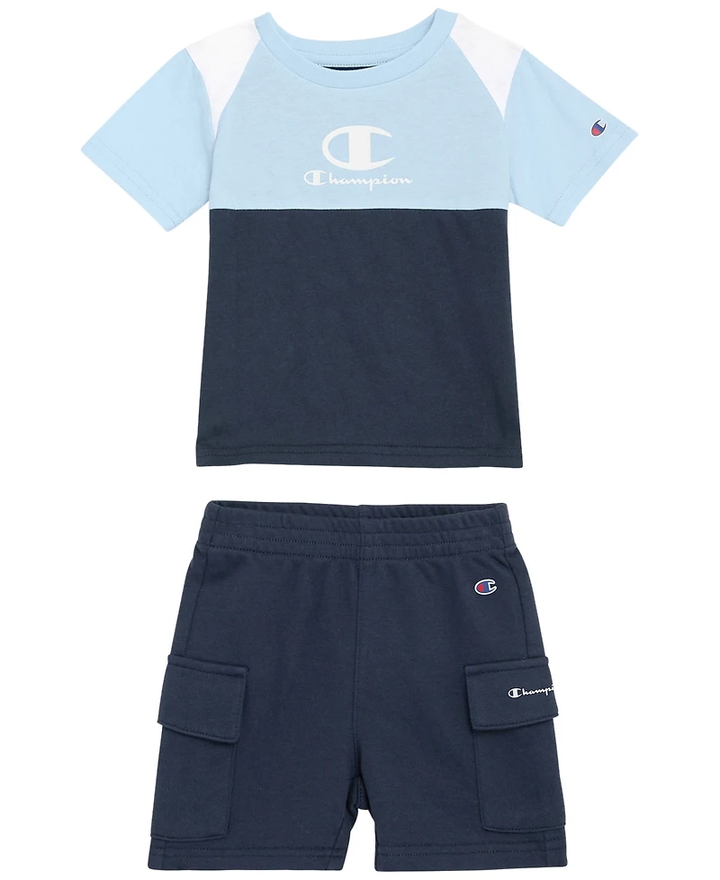 Champion Baby Boys' Crewneck T-Shirt and Elastic Shorts, 2-Peice Set