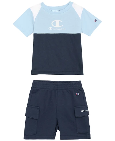 Champion Baby Boys' Crewneck T-Shirt and Elastic Shorts, 2-Peice Set