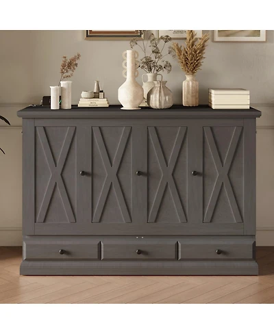 Streamdale Furniture Solid Pine Wood Murphy Bed Chest with Charging Station, Queen