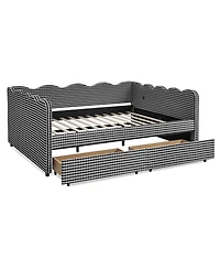 Streamdale Furniture 2 Drawers, Usb Port & Wave Shape Gingham Daybed, Queen Size