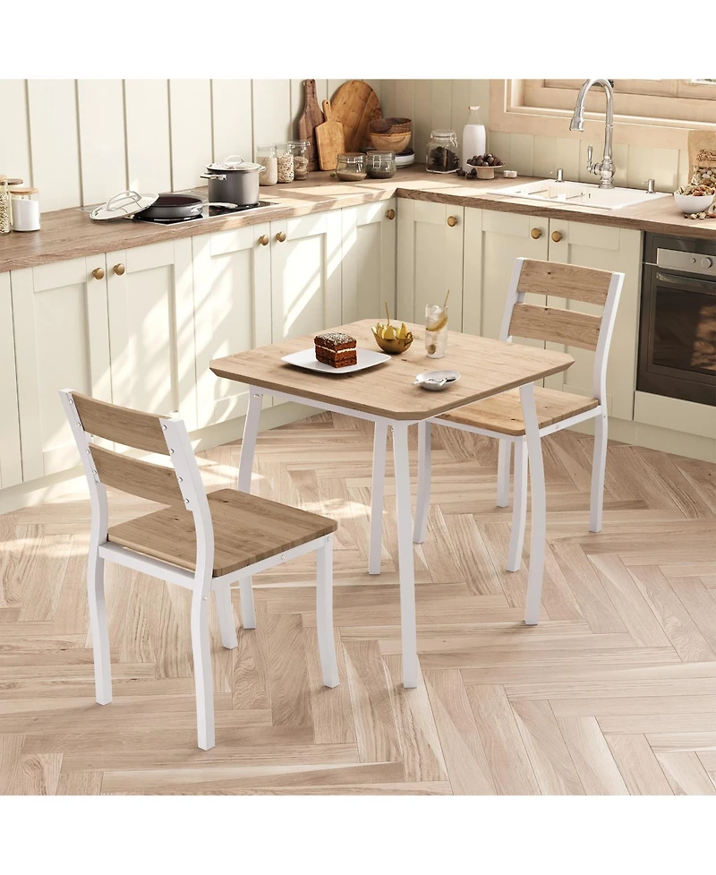 gaomon 3 Piece Dining Table Set for 2, Small Kitchen Table Set with 2 Upholstered Chairs and Metal Frame & Wood Tabletop