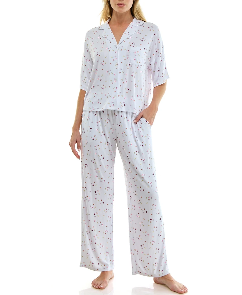 Jaclyn Intimates Women's Button-Up Top and Pull-On Pajama Pants, 2-Piece Set