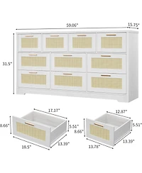 gaomon Rattan Dresser with 10 Drawers, Wide Storage Chest with Tabletop