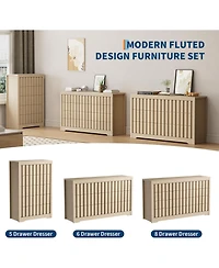 gaomon 8 Drawer Fluted Wide Dresser, Curved Wooden Storage Organizer for Living Room