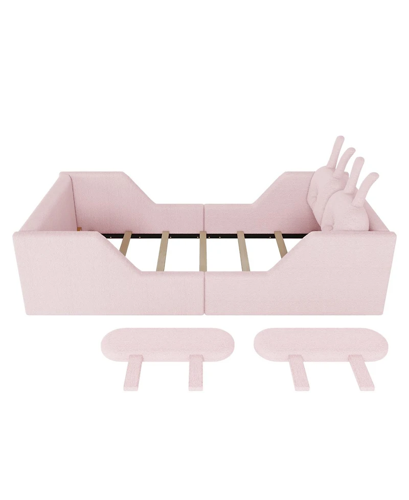 Streamdale Furniture Twin Upholstered Platform Bed with Rabbit Cushion & Removable Rails