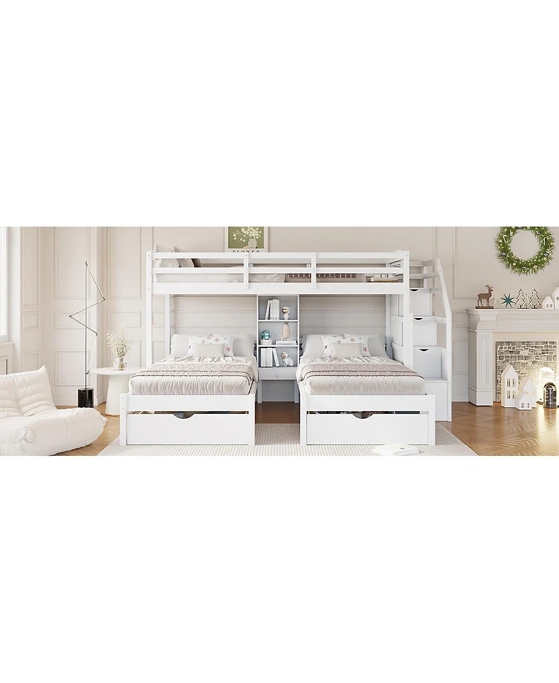 Streamdale Furniture Streamdale Twin/Twin/Twin Triple Bunk Bed w/ Drawers, Stairs, Shelves