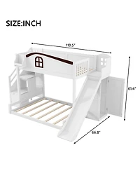 Streamdale Furniture Streamdale Twin over Full Bunk Bed w/Storage Stairs, Shelf, Slide, Wardrobe