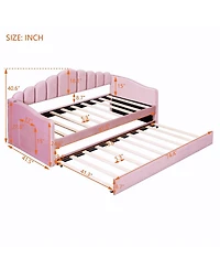 Streamdale Furniture Twin Velvet Daybed with Trundle & Usb Charging