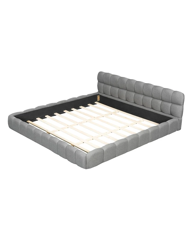 Streamdale Furniture Streamdale King Size Gray Upholstered Platform Bed with Solid Frame