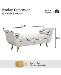 Streamdale Furniture Upholstered Velvet Bench with 2 Pillows and Rolled Arms