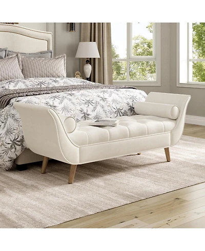 Streamdale Furniture Upholstered Velvet Bench with 2 Pillows and Rolled Arms