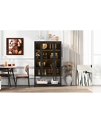 Streamdale Furniture Iron Display Cabinet with Glass Door and Led Lights