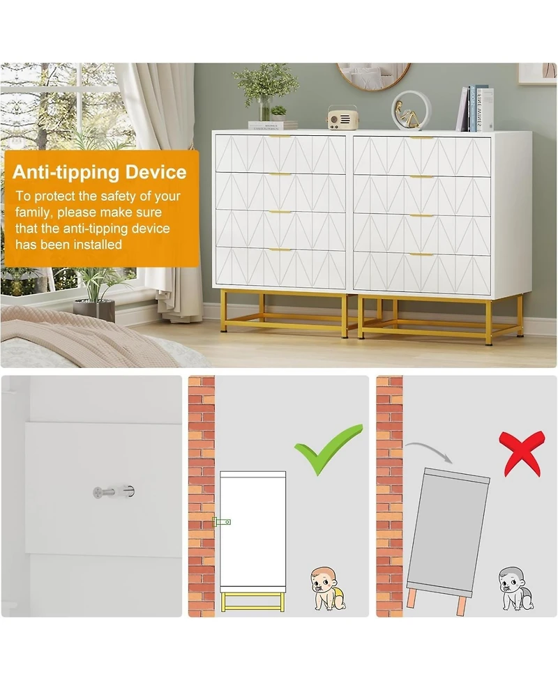 gaomon 4 Drawer Dresser with Wide Storage, Wood Dresser Chest Organizer with Metal Legs, Modern Dressers & Chests of Drawers for Bedroom, Living Room