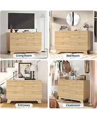 gaomon 6 Drawer Dresser for Bedroom, 47" Wide Mid Century Modern Dresser with Gold Handle,Fluted Dressers Chest of Drawers,Tv Stand,Storage Organ