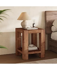 Tribesigns 19.69" Solid Wood Side Table Set of 2, Farmhouse 2-Tier End Table with Storage Shelves