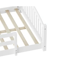 Streamdale Furniture Montessori Floor Bed with Slats & Guardrails, Solid Wood, Easy Assemble